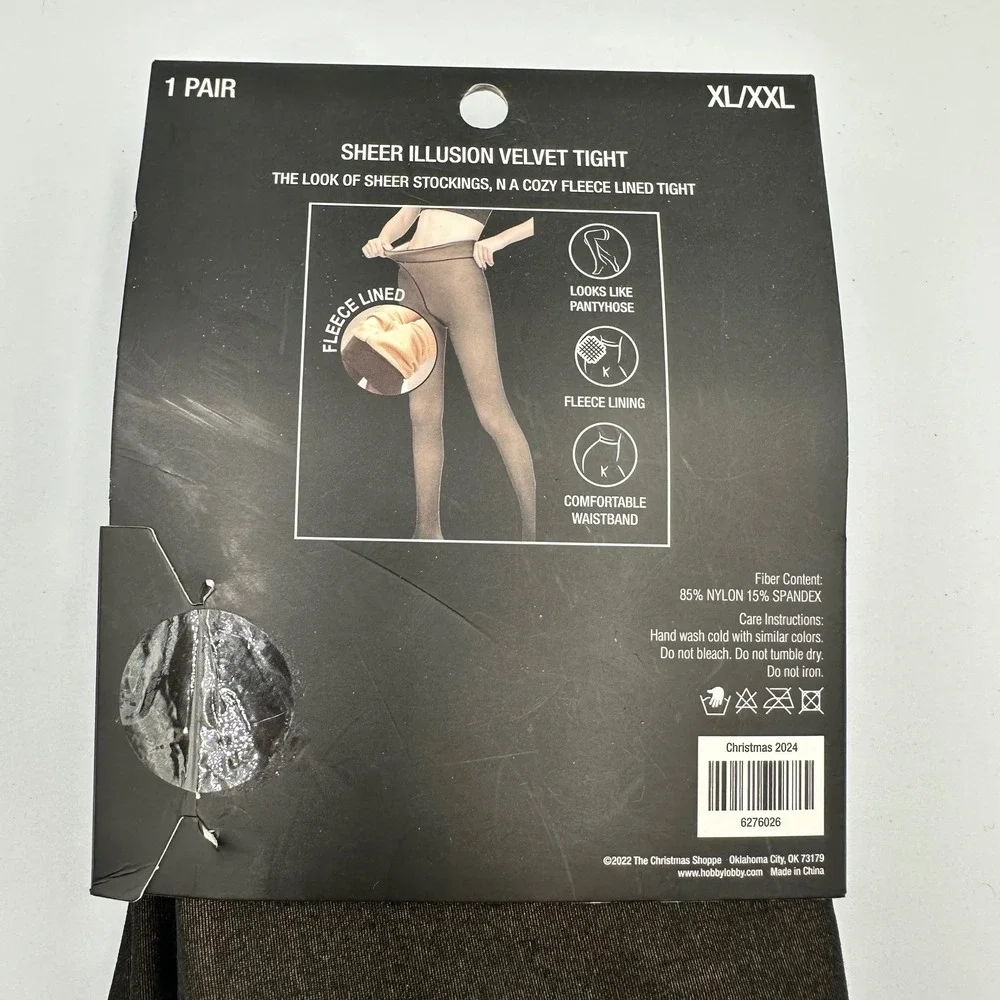 The Christmas Shoppe Sheer Illusion Velvet Tights Black XL/XXL NWT
